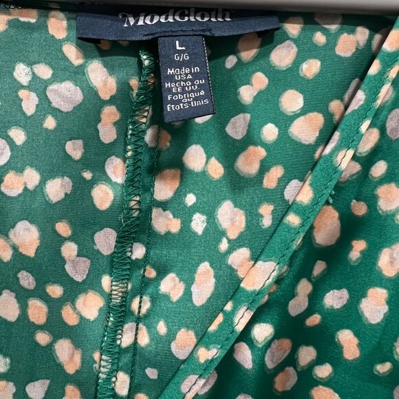 Modcloth Mini Wrap Dress Size Large 3/4 Sleeves w/ Beige Spots in Emerald - Picture 5 of 5